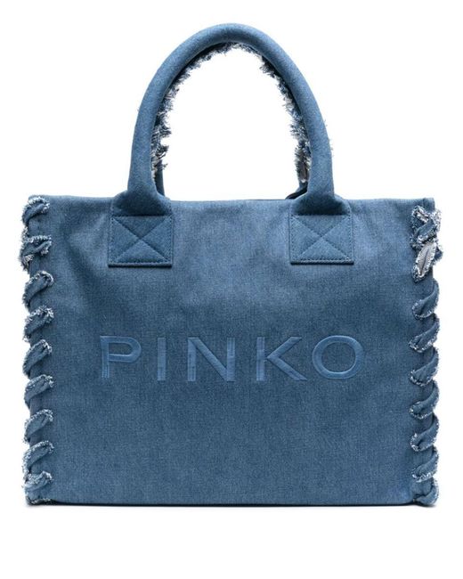 Pinko Blue 'Beach' Denim Bag With Frayed Edge