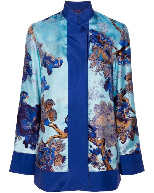 F.R.S For Restless Sleepers Blue Printed Silk Jacket