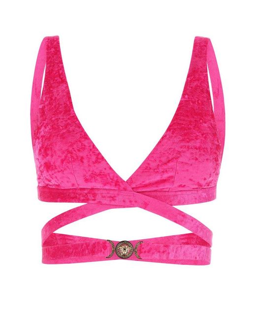 Versace Pink Medusa 95 Velvet Bikini Top