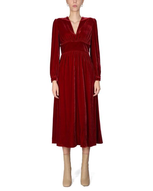 Boutique Moschino Red Panné Velvet Dress