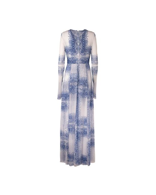 Philosophy Di Lorenzo Serafini Blue Tulle Dress With Lace Effect Print