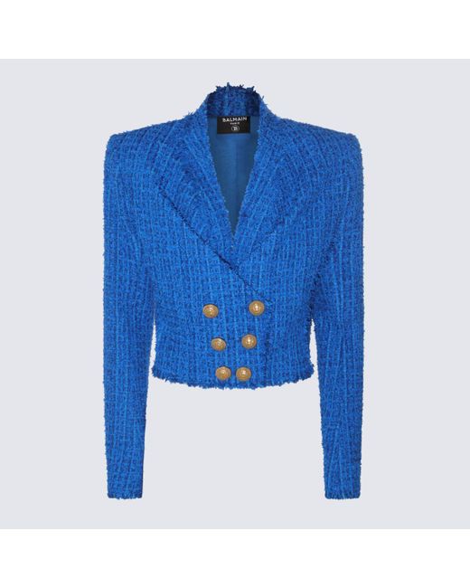 Balmain Blue Cobalt Tweed Blazer
