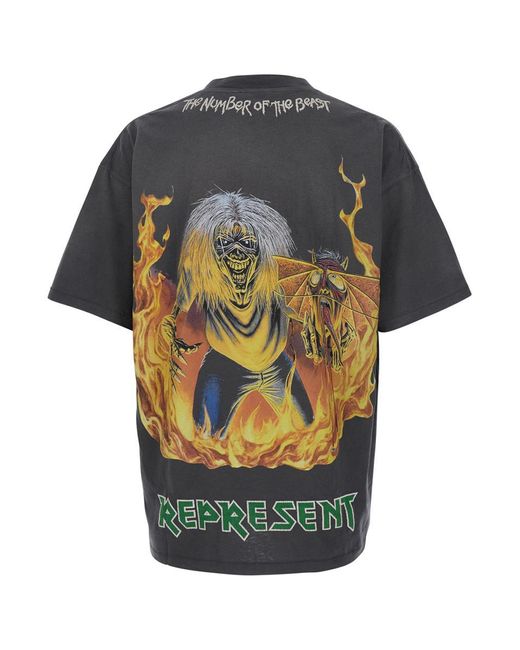 Represent Gray Crewneck T-Shirt With Maxi Graphic Print On Front And Rear for men