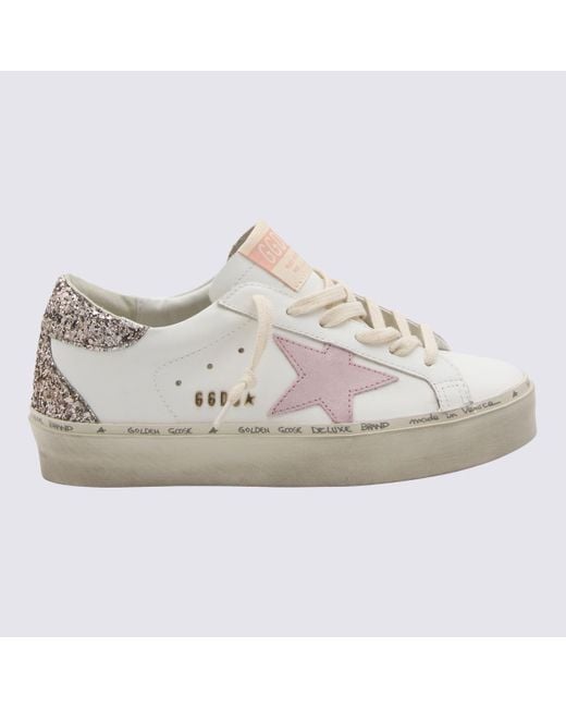 Golden Goose Deluxe Brand White And Antique Pink Leather Hi Star Glitter Sneakers