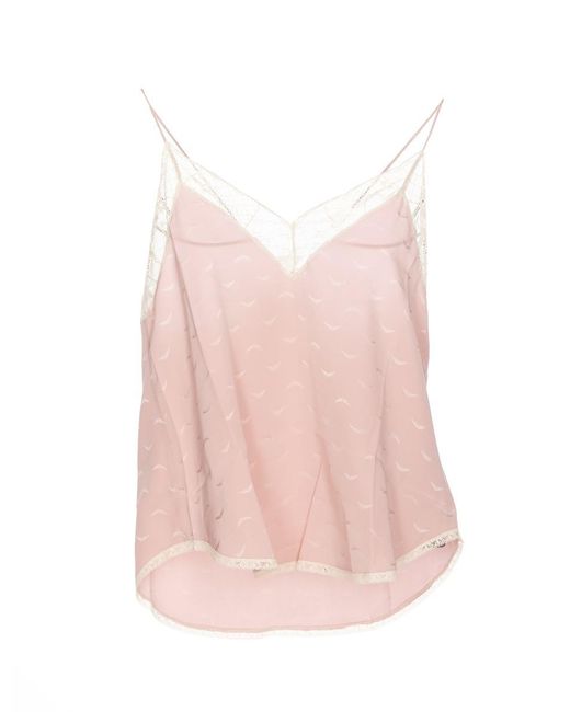 Zadig & Voltaire Pink Christy Lace-trim Silk Camisole Top