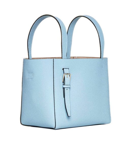 Valextra Blue Mini Leather Bucket Bag