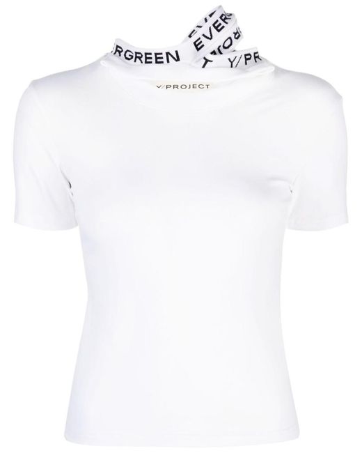 Y. Project White Logo-jacquard Triple-collar T-shirt