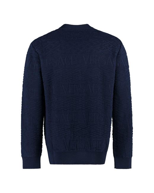 Versace Blue Crew-neck Wool Sweater for men
