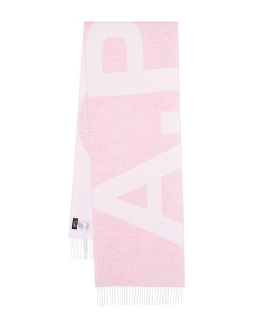 A.P.C. Pink Intarsia-knit Logo Scarf