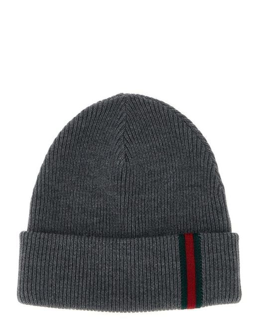 Gucci Black Web Detail Beanie for men