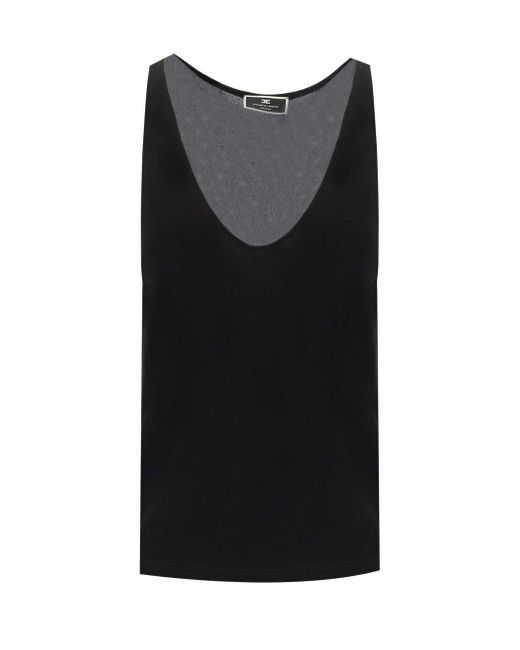 Elisabetta Franchi Black Top With Embroidered Logo