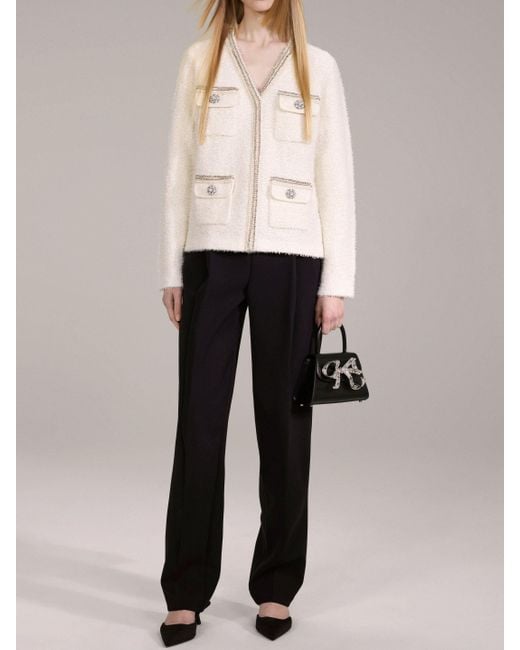 SelfPortrait Synthetic Embellished White Jacket Lyst