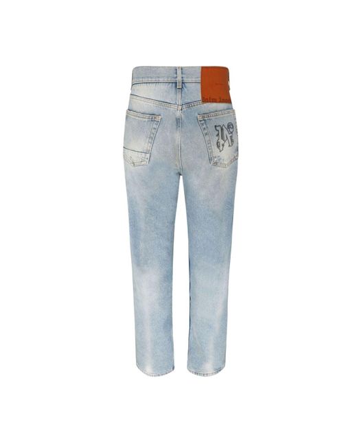 Palm Angels Blue Distressed Straight-leg Jeans for men