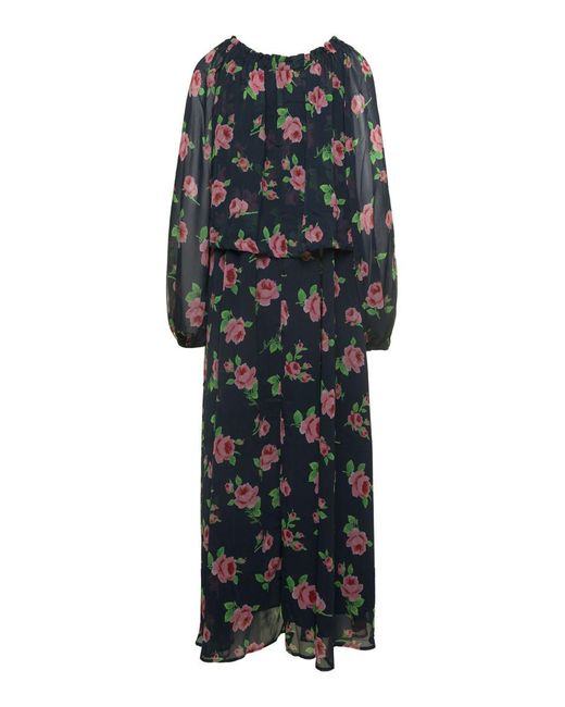 ROTATE BIRGER CHRISTENSEN Black Maxi Dress With All-Over Roses Print