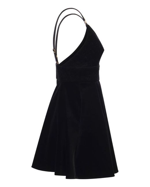 Elisabetta Franchi Black Mini Dress In Velvet With Cups