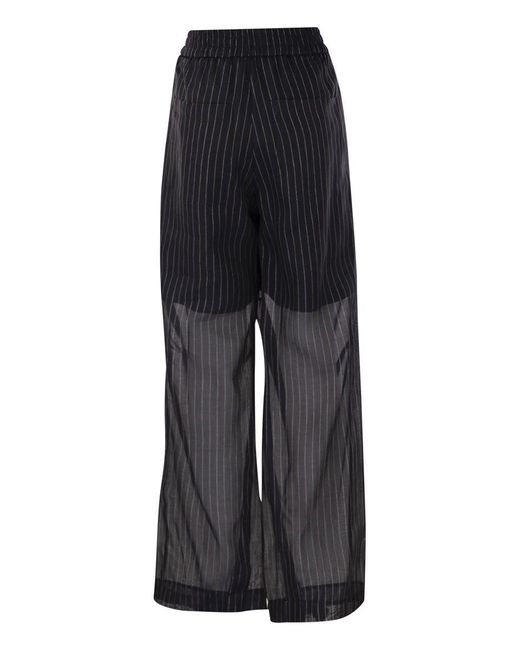 Brunello Cucinelli Black Sparkling Stripe Cotton Gauze Loose Trousers