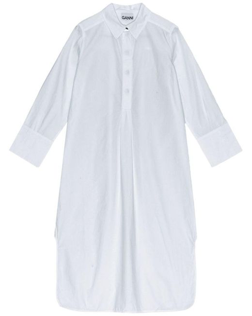 Ganni White Organic Cotton Poplin Shirtdress