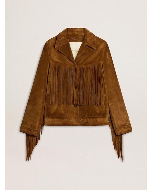 ジャケット Golden  Suede jacket with bangs Golden Goose Tobacco-Colored Suede Jacket With Fringes in