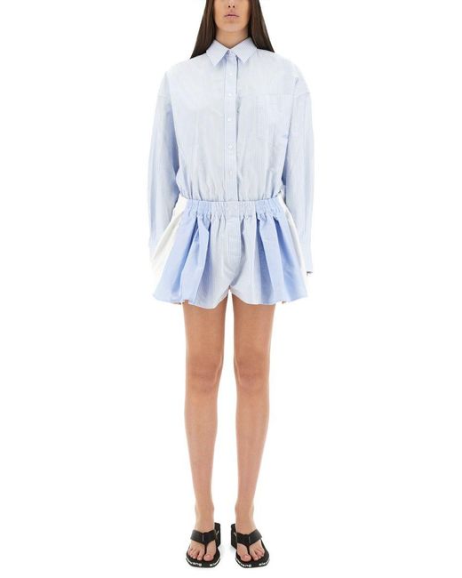 Alexander Wang Blue Short Striped Overalls