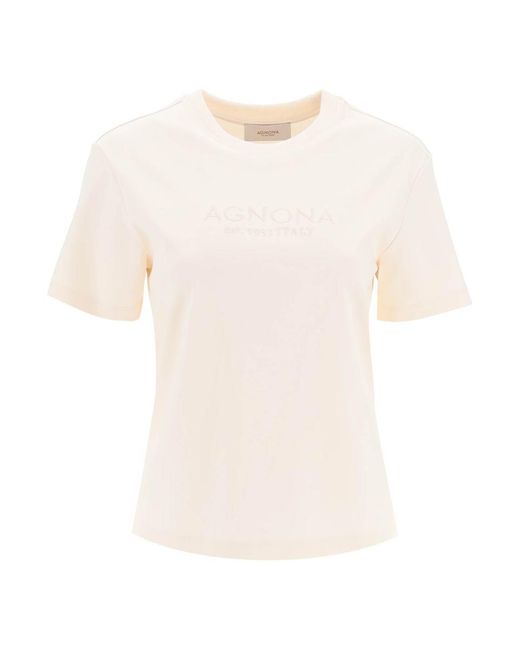 Agnona White T-shirt With Embroidered Logo