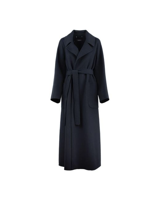 Max Mara Blue Midnight Wool Long Robe Coat