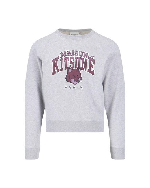Maison Kitsuné White "campus Fox" Crewneck Sweatshirt for men