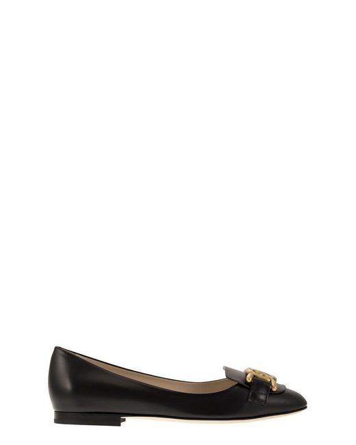 Tod's Black Leather Ballerina With Accessory