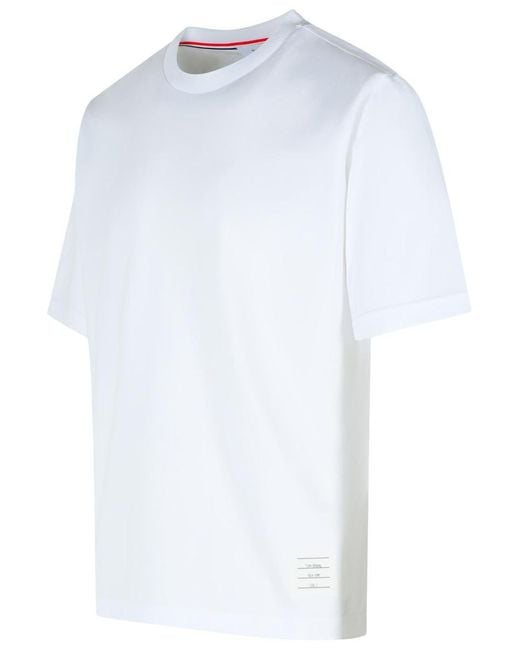 Thom Browne Cotton T-Shirt With Tricolor Stripe Detail in