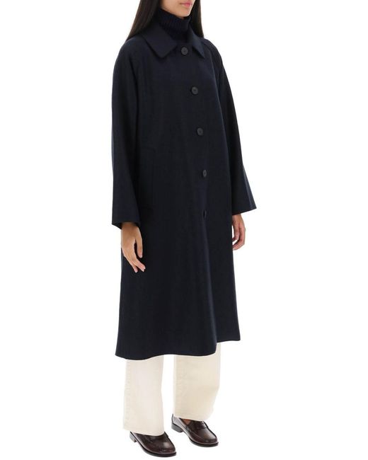 Harris Wharf London Blue Balmacaan Coat In Pressed Wool