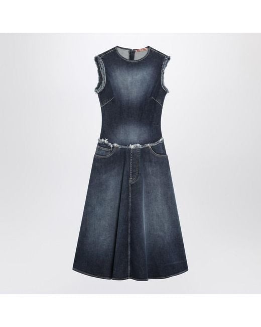 Acne Blue Layered Denim Midi Dress