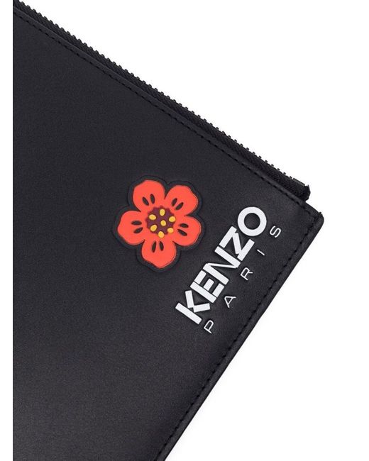 KENZO Blue Black Clutch Bag With Logo Patch And Wrist Strap In Leather Man for men