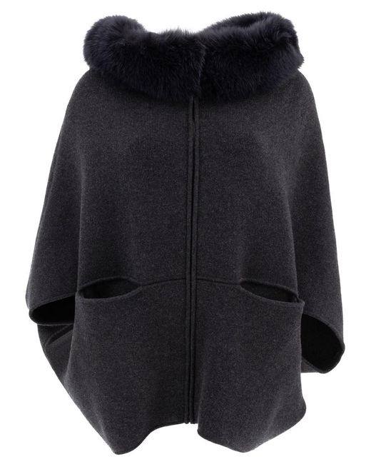 Giovi Black Wool And Cashmere Poncho