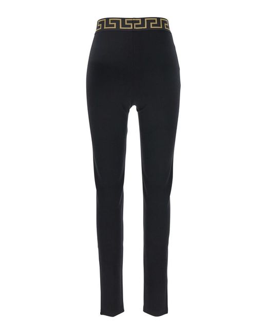 Versace Black Leggings With High Waist And Greca Motif On The Waist