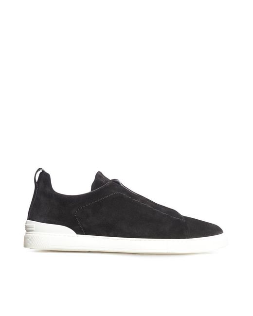 Zegna Black Triple Stitch Panelled Suede Low-top Trainers for men