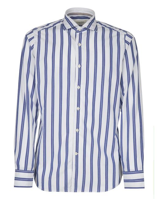 Tintoria Mattei 954 Blue Slim Fit Striped Shirt Clothing for men