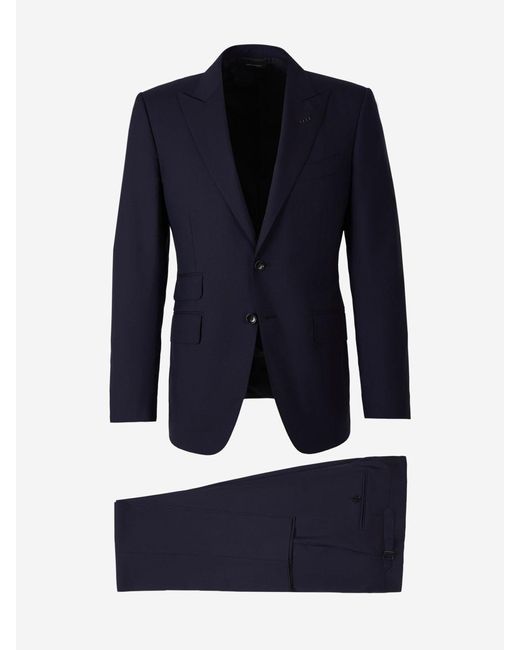 Tom Ford Blue Plain Wool Suit for men