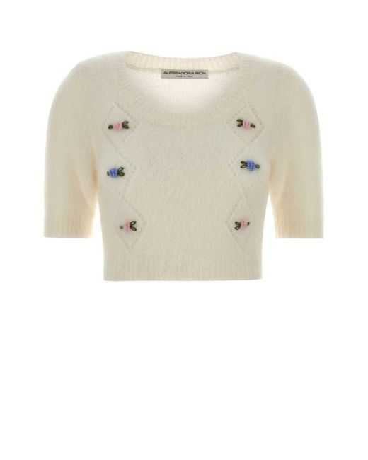 Alessandra Rich White Ivory Mohair Blend Sweater