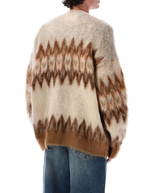 Isabel Marant Natural Nielson Mohair Blend Cardigan With Fair Isle Motif for men