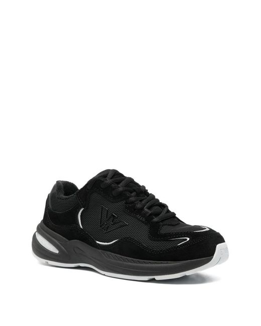 Emporio Armani Black Suede-Panel Lace-Up Sneakers