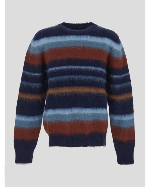 Etro Blue Stripe Fluffy Knit Sweater for men
