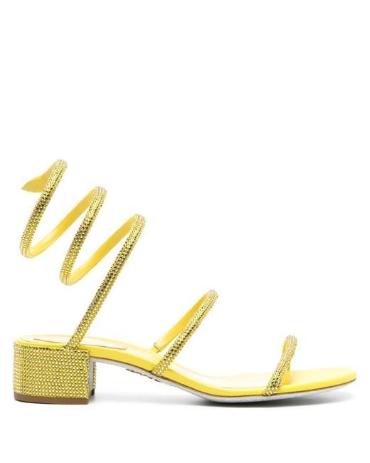 Rene Caovilla Yellow Cloe Satin Sandals
