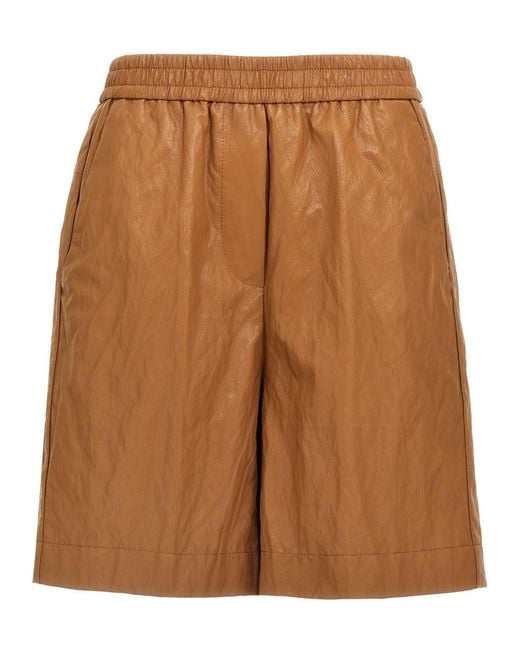 Nude Brown Leather-Effect Bermuda Shorts
