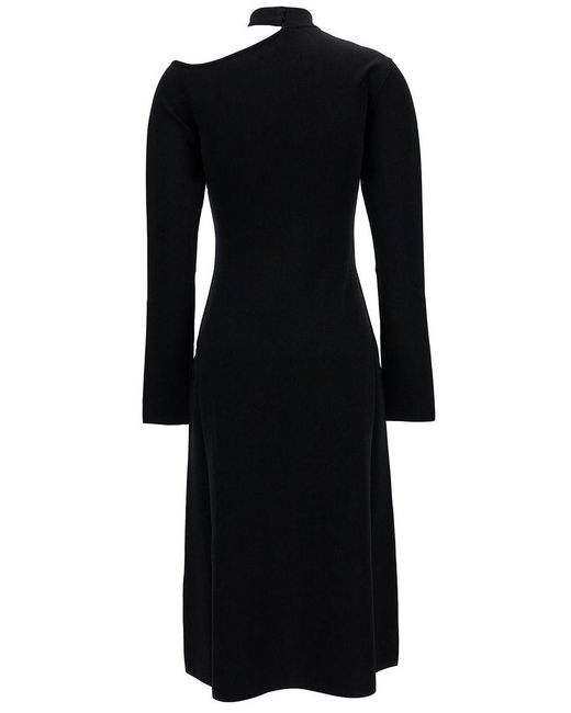 Ferragamo Black Midi Dress With Cut-Out And Long Sleeve