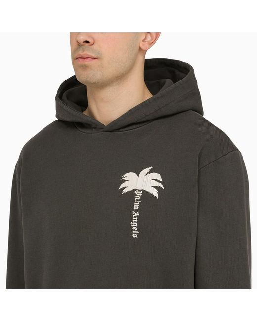 Palm Angels Gray Dark Hoodie With Logo Print for men