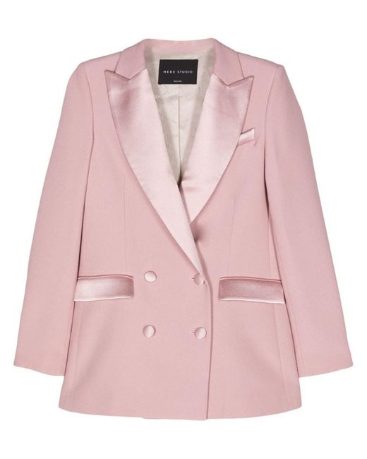 HEBE STUDIO Pink Bianca Cady Double-Breasted Blazer