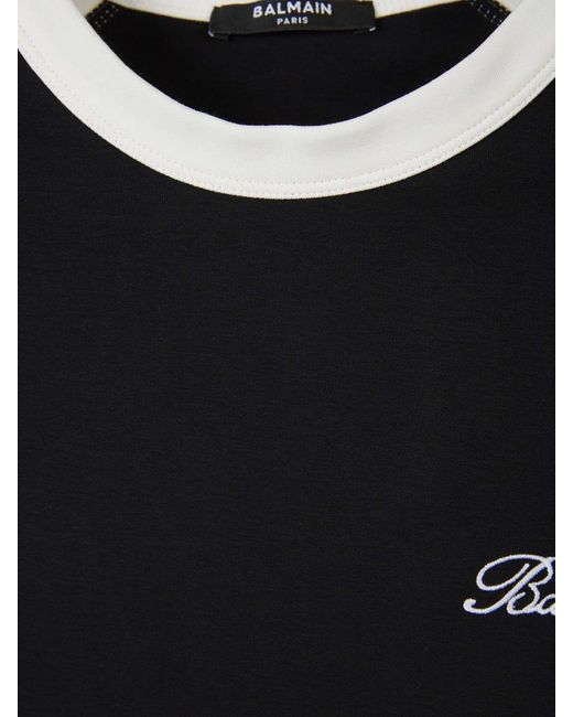 Balmain Black Cotton Logo T-Shirt for men