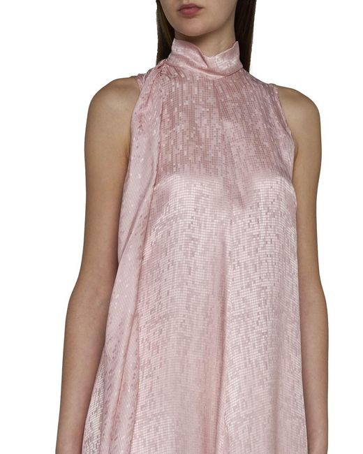 Forte Forte Pink Microdamier Silk-blend Long Dress
