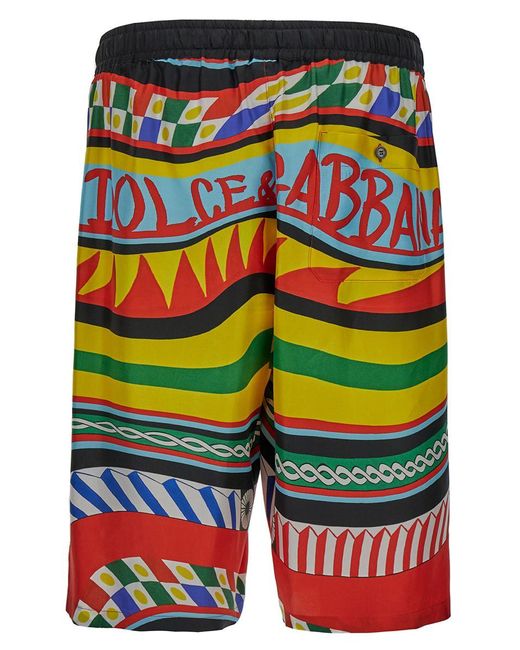 Dolce & Gabbana Multicolor Shorts With All-Over Carretto Print for men