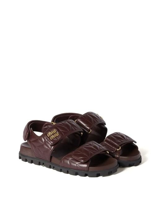 Miu Miu Brown Leather Nappa Matelassé Sandals