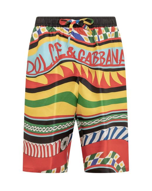 Dolce & Gabbana Red Twill Printed Shorts for men